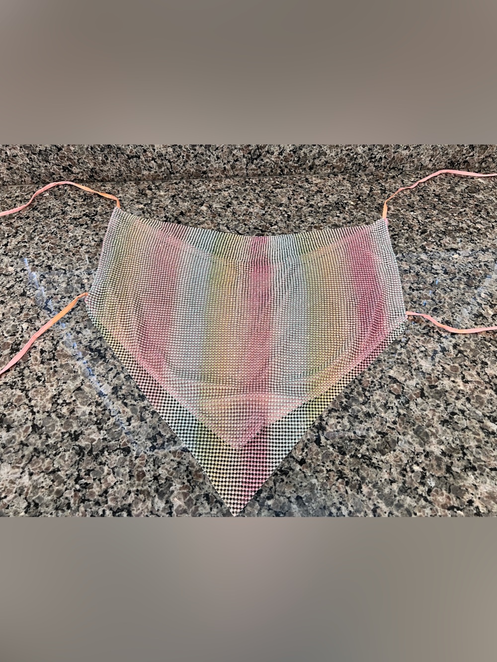 Rainbow Rhinestone Mesh Halter Top